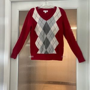 St. John’s Bay sweater. Red cotton V neck seater with a grey argyle